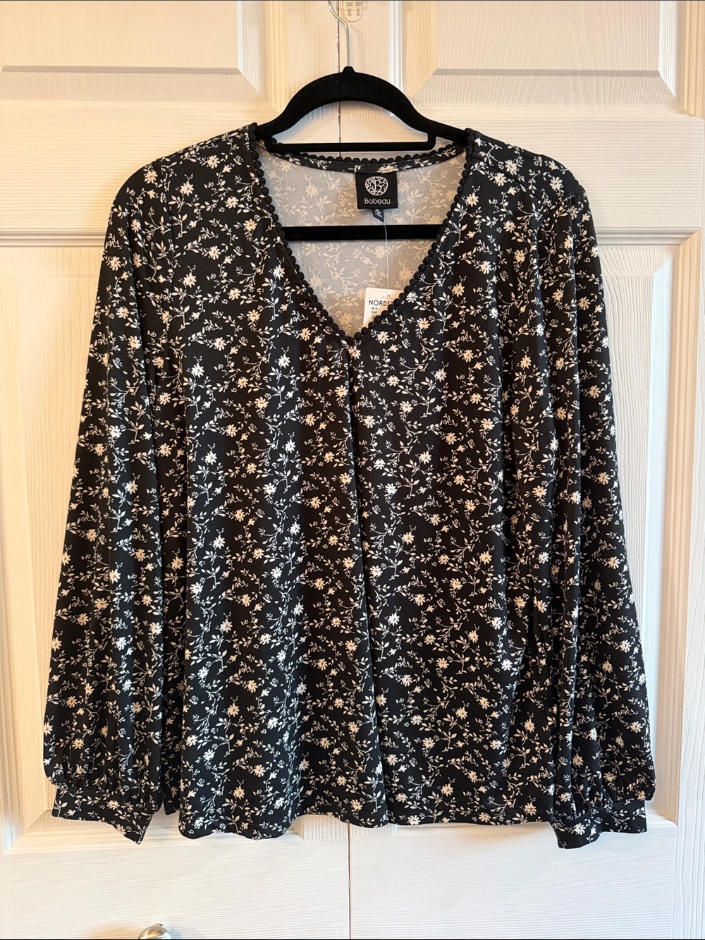 Bobeau Black Blouse with White Floral Print